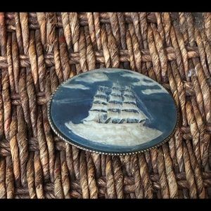 Vintage tall ship Incolay stone buckle unstamped